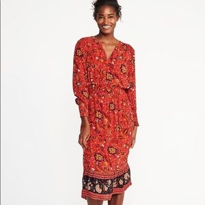 Red Floral Boho Midi Dress